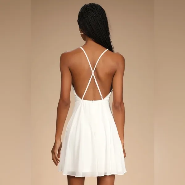 Lulus Letter of Love Backless‎ Skater Dress in White Size Medium - Image 2
