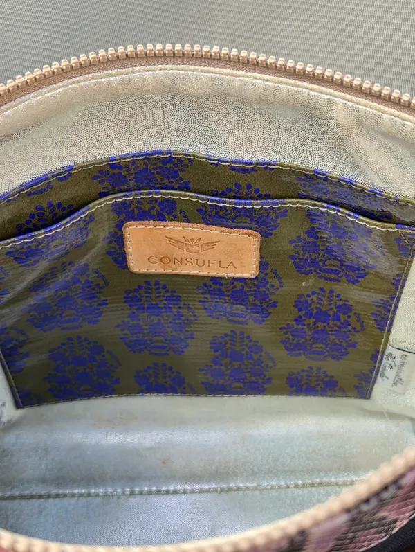 Consuela Downtown Flynn Coated Canvas Snakeskin Black Purple Crossbody Purse - Image 7