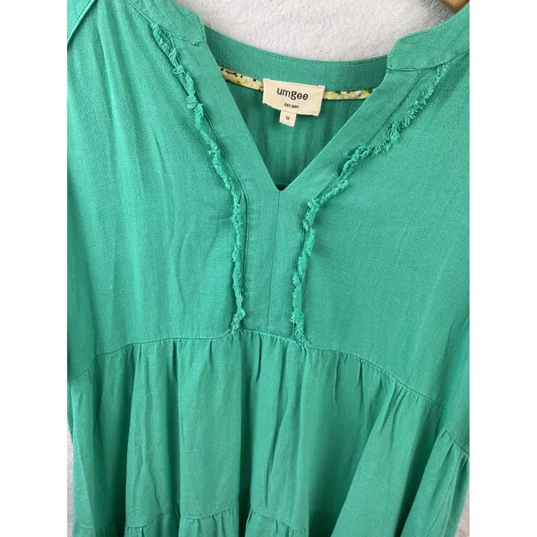 Umgee Green Tiered Frayed Hem V‎ Neck Short Sleeve Casual Dress Size Medium - Image 7