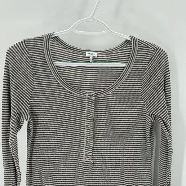 SPLENDID THERMAL FOREVER HENLEY lightweight casual gray striped longline - Image 2
