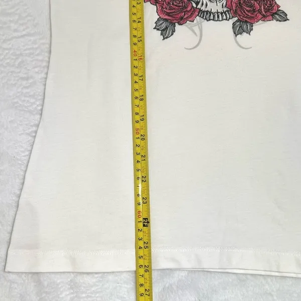 NHRA Racing Womens Graphic Tee L Skull Roses Crown‎ Gray White V Neck DistRICT - Image 8
