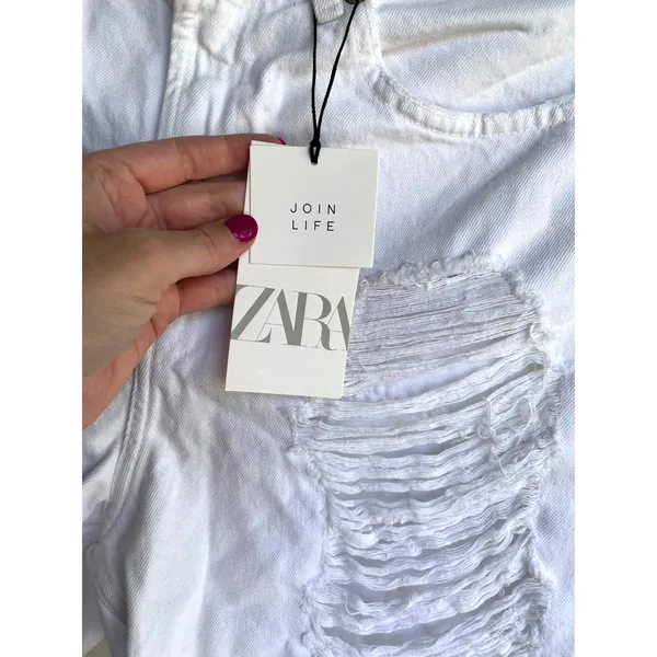 NWT 10 Zara White Distressed Denim Ripped High Rise Shorts Boho Festival Grunge - Image 5