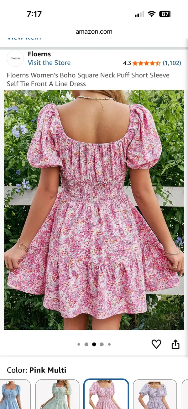Babydoll Floral Square Neck Puff Short Sleeve A Line Dress - Image 4