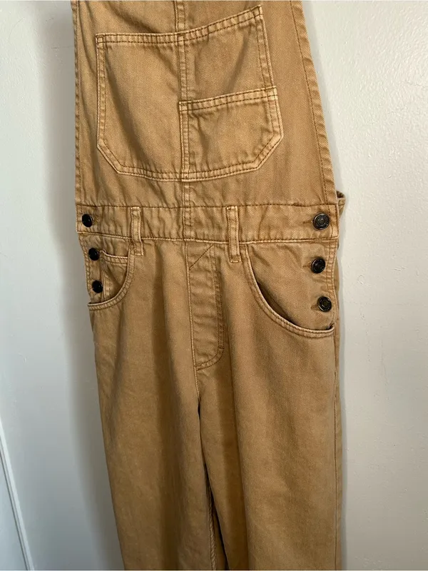 Free People We The Free Ziggy Cotton Denim Overalls - Tan / Camel Brown - Image 3