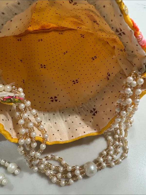 Yellow Floral Embroidered Indian potli Bag - Image 4