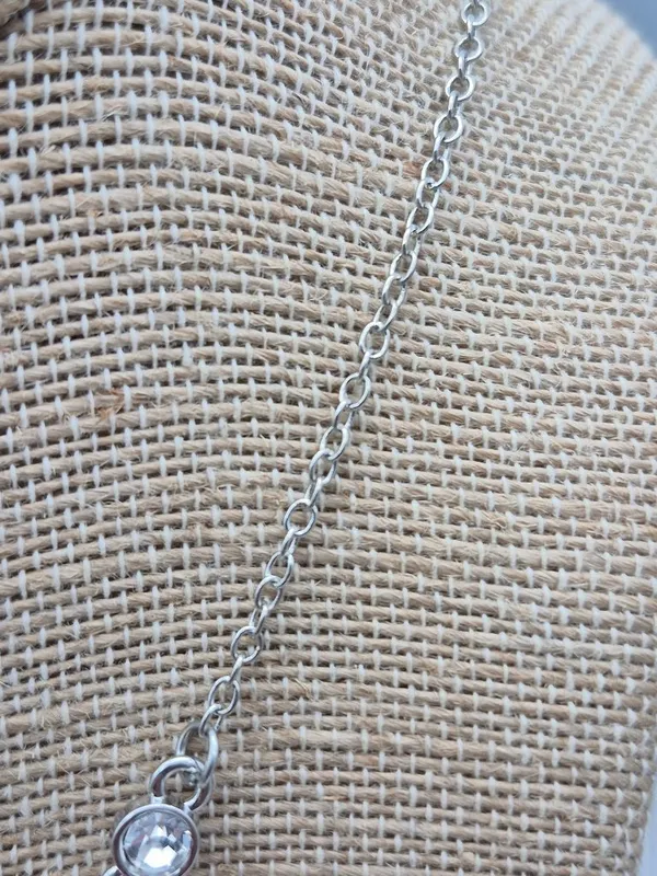 Crystal Y Drop Necklace Silver Tone Chain Formal Jewelry 19" - Image 7