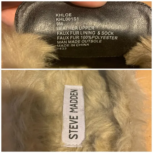 Steve Madden "Khloe” Black Leather With Faux Fur Lining Mule Slides (9) - Image 8