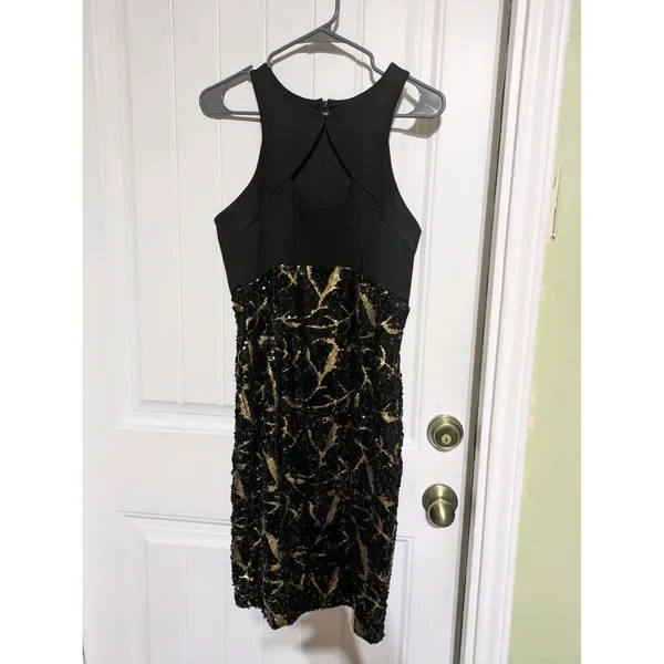 Cache Dress Women Black Gold Sequin Sleeveless Knee Length Cocktail Size 4 - Image 7