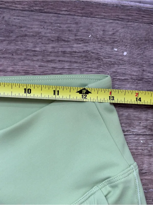 AHQ Green Nylon Activewear Flare Leggings w/ Crisscross Waist & Pockets Sporty L - Image 6