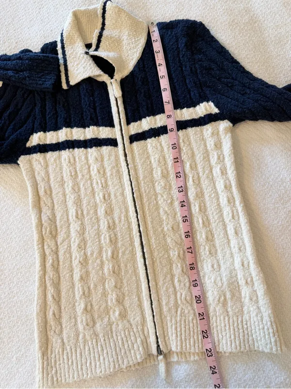 Madewell Cable Knit Zip Cardigan Sweater Collar Navy Medium - Image 6
