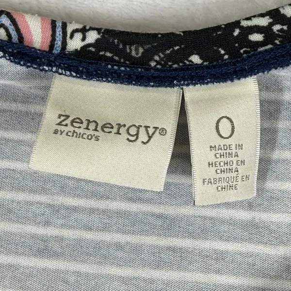 Zenergy by Chico's Womens Paisley Striped Lace Trim‎ 3/4 Sleeve Top Size 0 S - Image 2