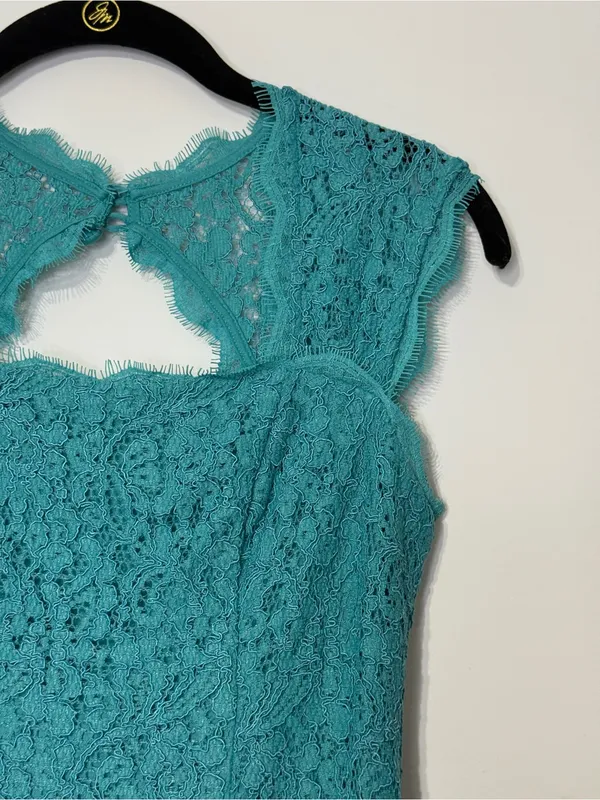 Adrianna Papell Teal Lace Cap-Sleeve Dress Sz 2 - Image 4