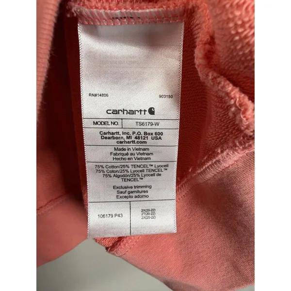 Carhartt Womens TS6179-W Coral Pink Tencel Fiber Series Relaxed Sweatshirt 2X - Image 5