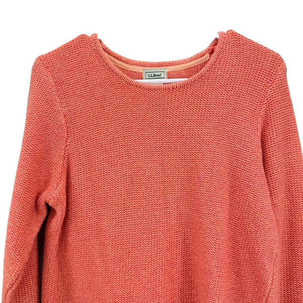 Vintage LL Bean Orange Chunky Knit Cotton Crew Neck Pullover Sweater SMALL - Image 4