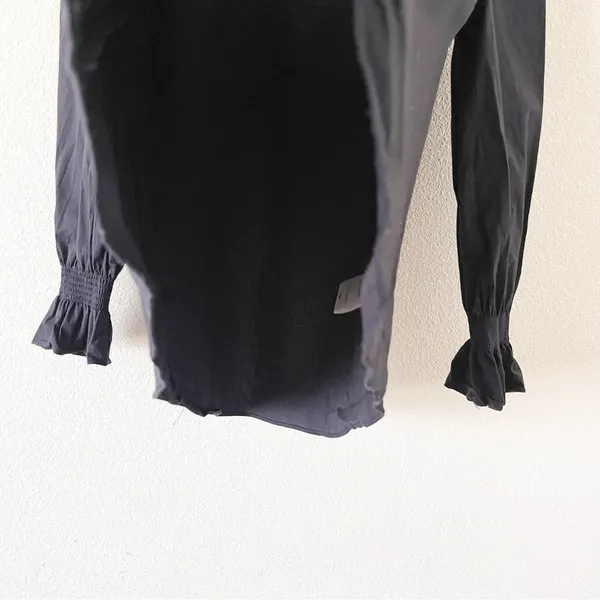 Tuckernuck Easton Poplin Ruffle Sleeve Blouse Navy V-Neck Cotton Top - Image 6