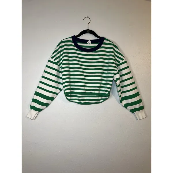 Daily Practice Striped Cropped Knit Sweater Crew Neck Long Sleeve Ribbed XS - Image 2