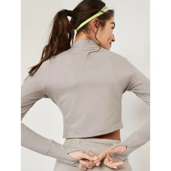 Old Navy CozeCore Long Sleeve Cropped Rib Paneled Active Top‎ Moon Mist Beige XL - Image 2