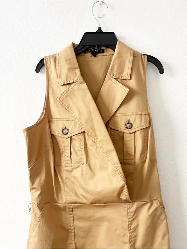 NEW Boston Proper Collared‎ Utility Midi Dress Iced Coffee Medium - Image 4