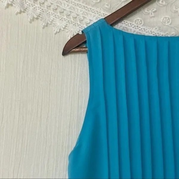 Lauren Ralph Lauren Dress Womens 14 Turquoise Blue Pintuck Sleeveless Pockets - Image 6