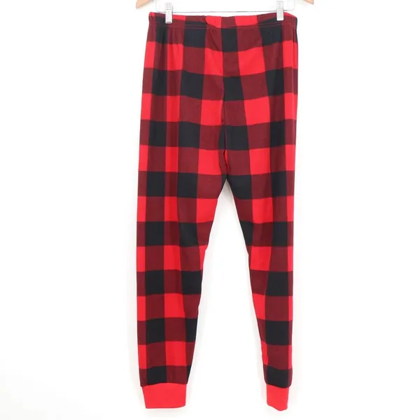 PJ Place Red Black Buffalo Plaid Pajama Pants Adult Medium Waffle Knit Lounge - Image 4