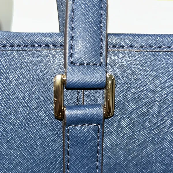 Michael Kors Navy Blue Leather Double Handle, Zipper Closure Shoulder Bag - Image 5
