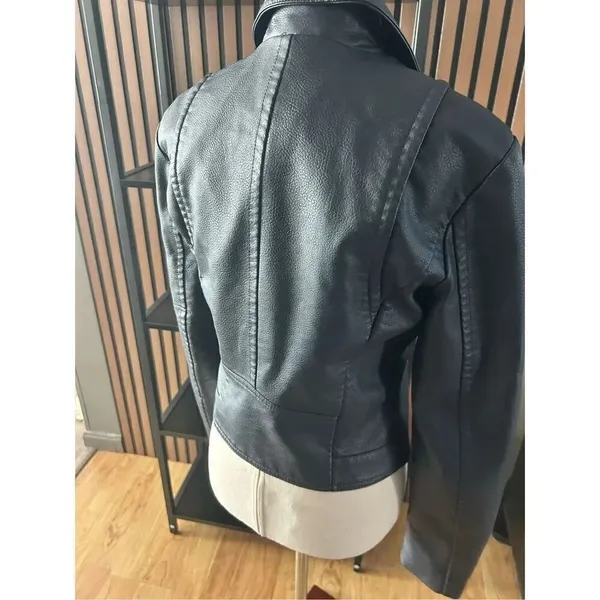 Express faux leather dark blue jacket size small motto rock like style - Image 3
