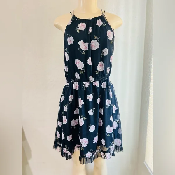 Abercrombie Fitch Dress Womens small Blue Floral Print Fit & Flare Ruffled Hem - Image 3