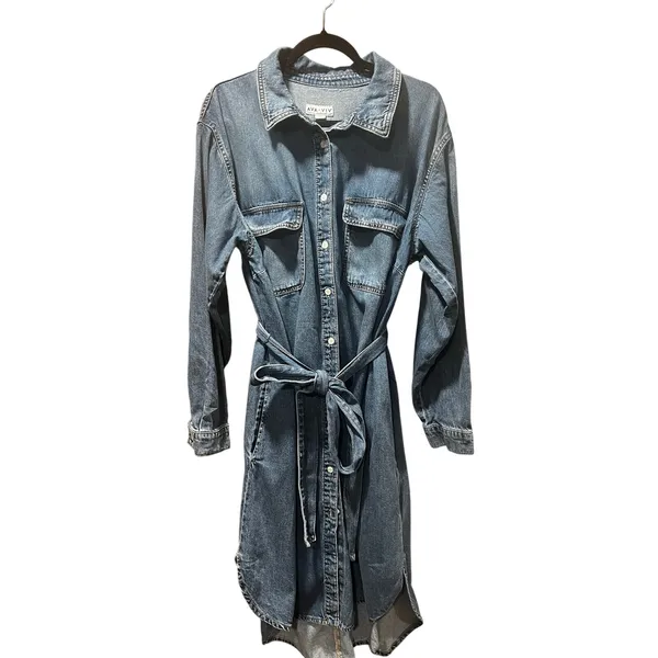 Ava & Viv Plus Size 1X Denim Shirt Dress Belted Button Front Midi - Image 2