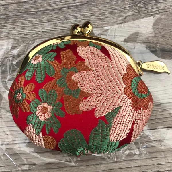 New Taiwan Gamaguchi Small Embroidered Coin Purse Pouch with Floral Embroidery - Image 2