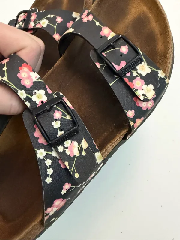 Papilllo Birkenstock Sandals Slides Floral Comfort Travel Resort Black Pink - Image 9