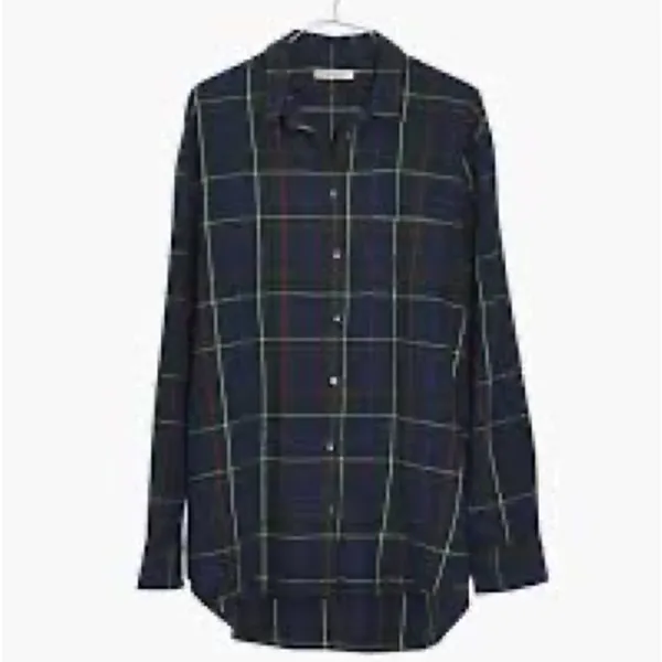 Madewell Flannel Oversized Ex-Boyfriend Shirt in Dark Plaid small - Image 2