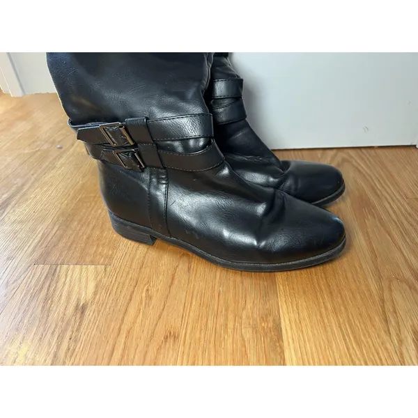 Toetos Diane Boots Womens Sz 7.5 Black Knee High Riding Buckle Zip Faux Leather - Image 6