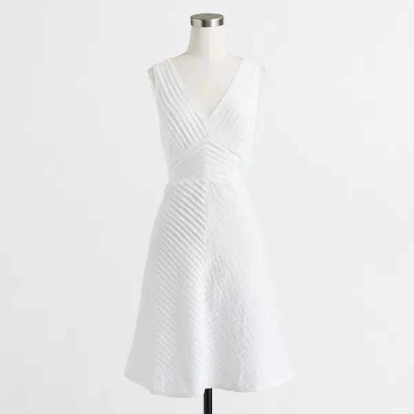 8 J.Crew White Chevron Pleated Dress Tall Sundress V-Neck 100% Cotton Women's - Image 2