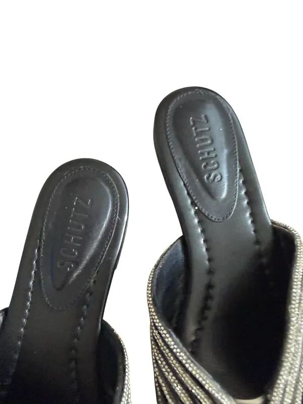 SCHUTZ Black Silver Rhinestone Sandals Size 37 / US 7 - Image 4