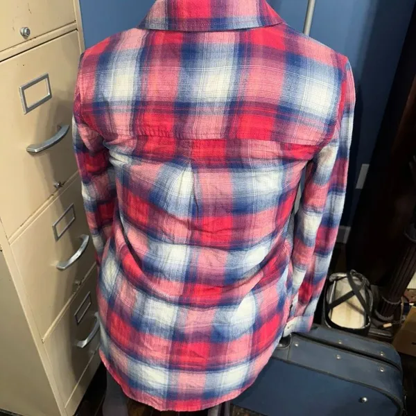 American Eagle red plaid western boyfriend S button down shirt - Image 2