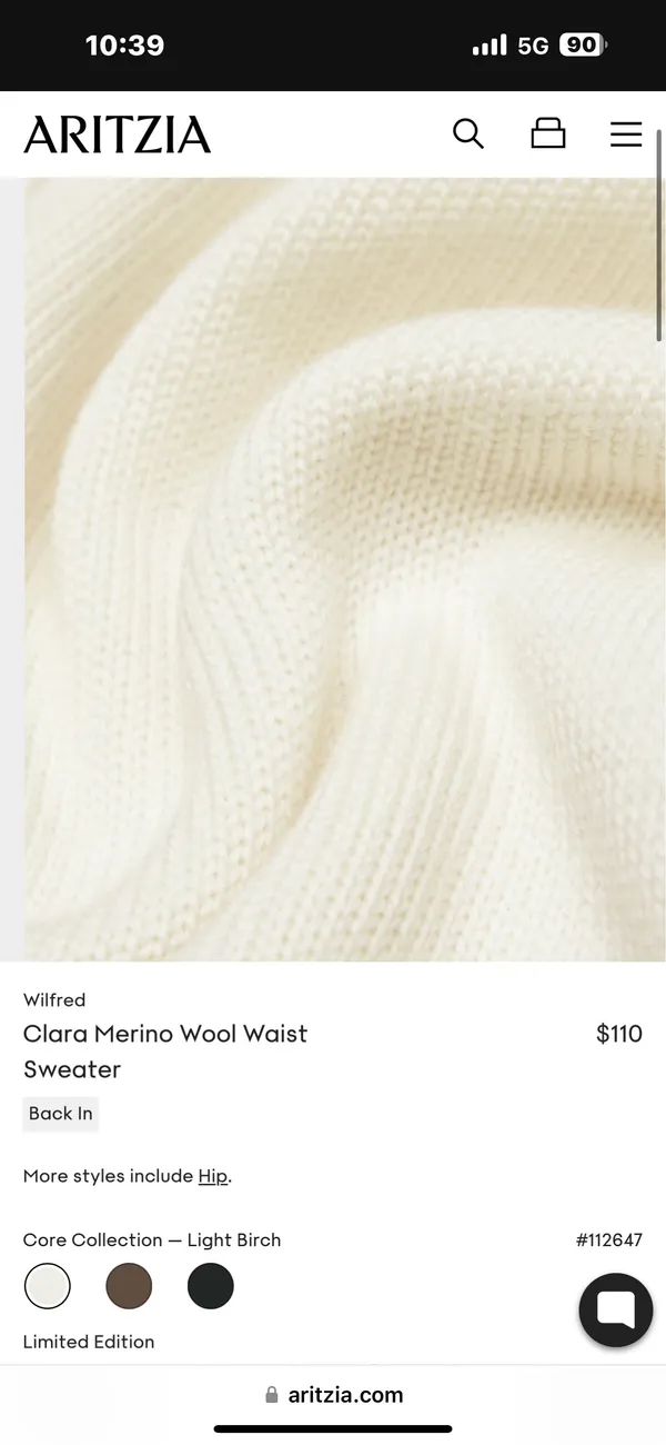 Aritzia Clara Merino Wool Waist Sweater - Image 3
