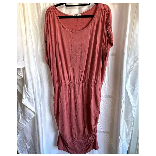 Womens Pink‎ Ruched T Shirt Size XL Dress Boho Cottagecore Chic Bodycon Dress - Image 2