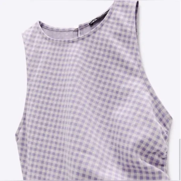 ZARA Gingham Check Side Ruched dress mini super cute NWT Sleeveless size med - Image 8