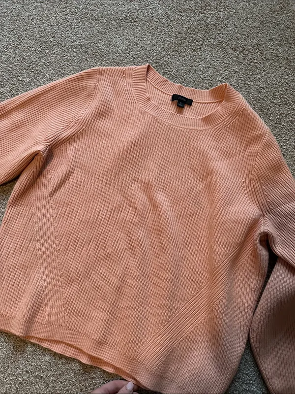 J. Crew Women's Peach Ribbed Stretch Crewneck Sweater - Image 7
