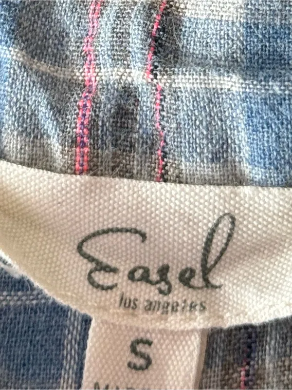 Easel Blue Plaid Babydoll Tunic Top S Oversized Boho Cottagecore Peasant - Image 6