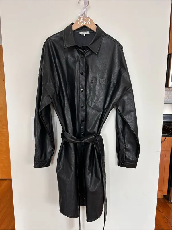 FRNCH Black Faux Leather Shirt/ ernaux dress in bordeaux - Image 3