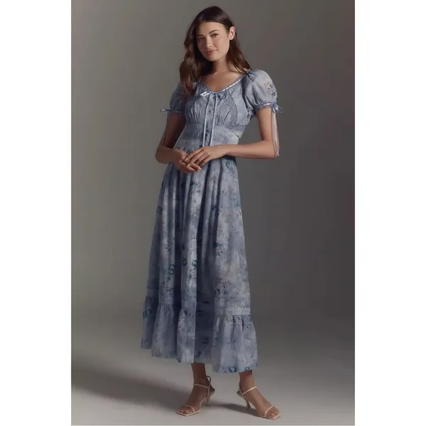 Anthropologie Dainty Ethereal Cottage Midi Maxi Dress Periwinkle Blue XL - Image 3