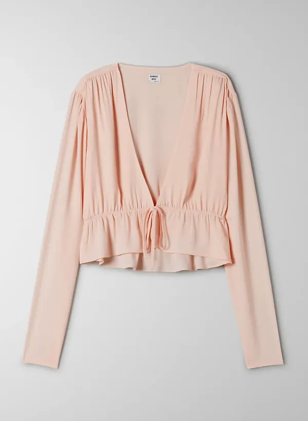 Sunday Best Cropped Tie Front Blouse - Image 2