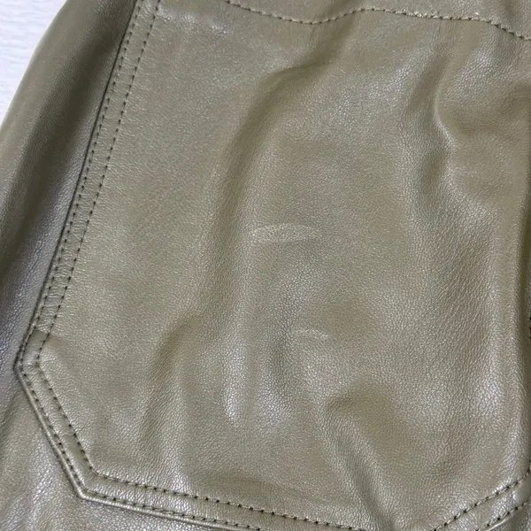 Maeve Anthropologie The Colette Faux Leather Wide Leg Pants‎ Olive Green Size 26 - Image 7