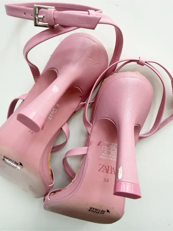 Zara Pink Jute Square Toe Heels size 38 (7.5) - Image 4
