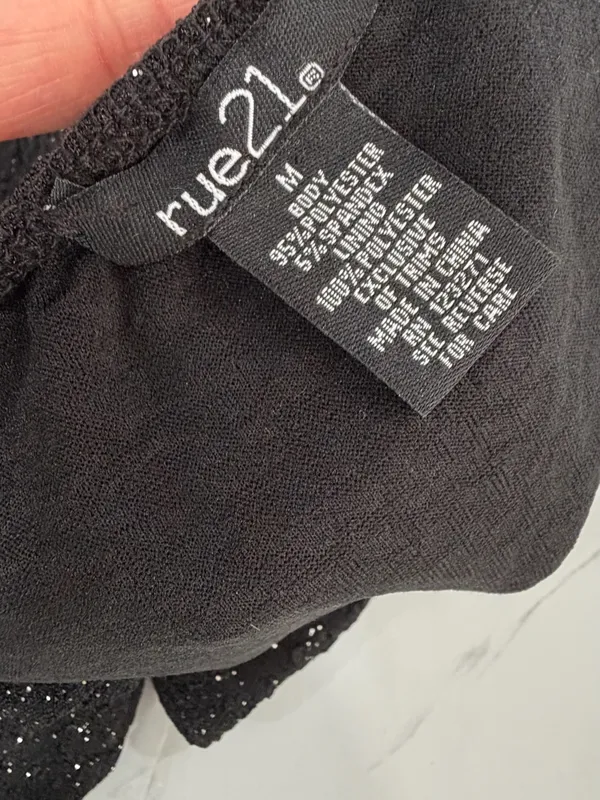 Rue21 Black Glitter Lace-Trim One-Piece Bodysuit - Image 7