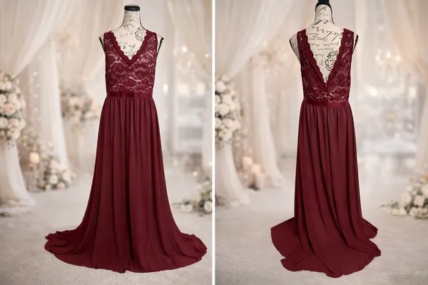 miusol burgundy lace maxi dress size xl - formal evening gown with train (minor flaw) - Image 3
