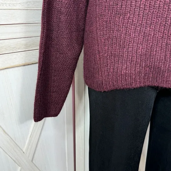 Dip Open Crew Neck Ribbed‎ Knit Wool Blend Sweater Burgundy Red Large - Image 6