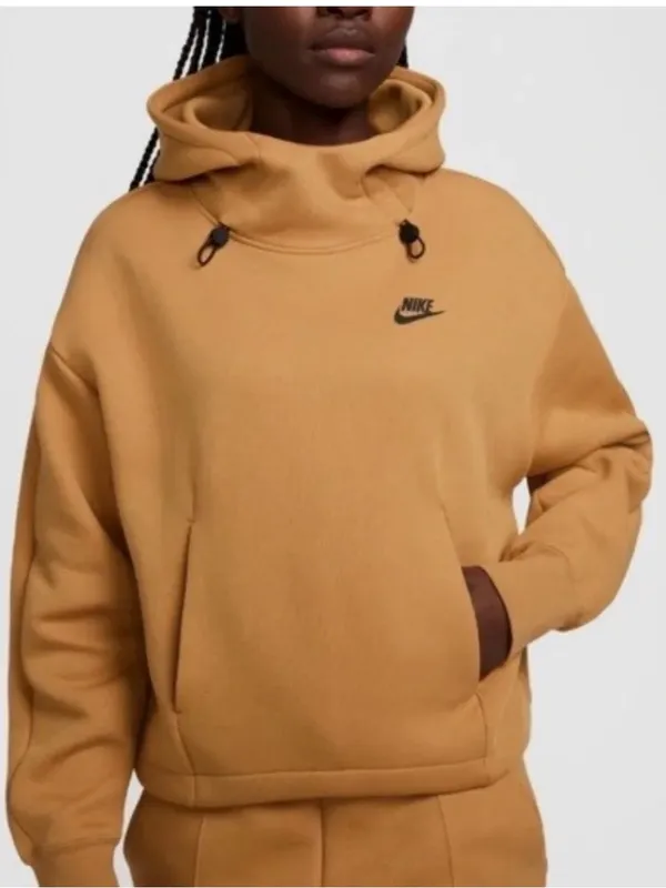 NWT!! Nike Sportswear Tech Fleece Oversized Hoodie in Flax with Black Details - Image 2