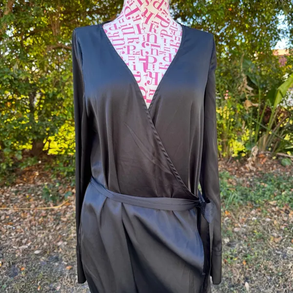For Love & Lemons X‎ Jaime King La Lydia Wrap Dress Black Satin High Slit Size S - Image 2